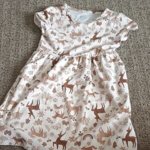 Wonder Nation Kids Dress with Deer and Floral Print - Cream and Brown